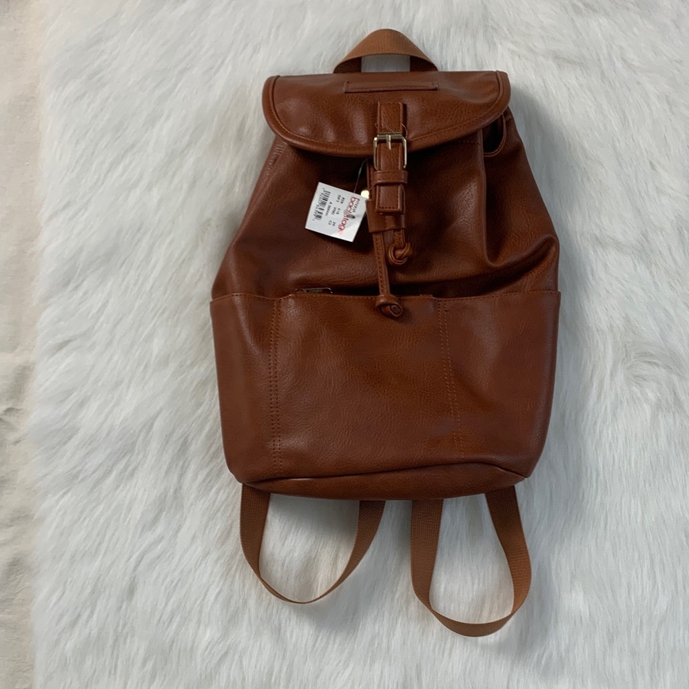 Elegant Chestnut Faux Leather Backpack Medium Unisex